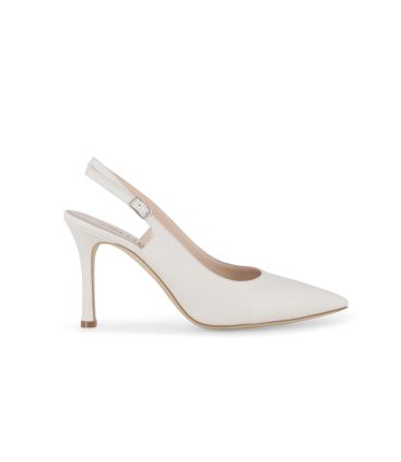Slingback a punta in pelle bianca con tacco sottile d188q