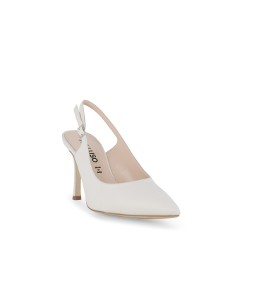 Slingback a punta in pelle bianca con tacco sottile d188q