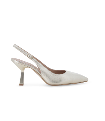 Slingback a punta in pelle metallizzata champagne d192q