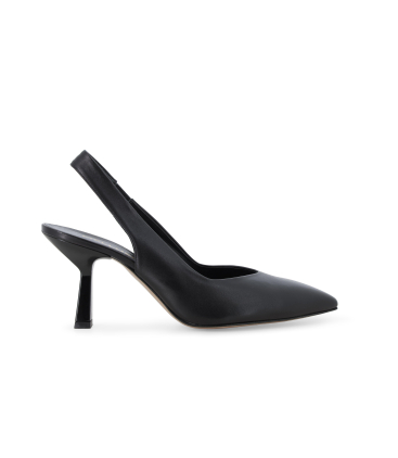 Slingback a punta in pelle nera con tacco a rocchetto d193q
