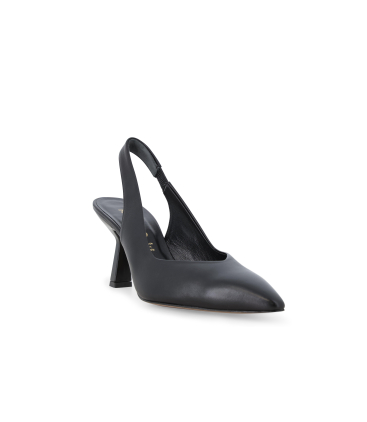 Slingback a punta in pelle nera con tacco a rocchetto d193q