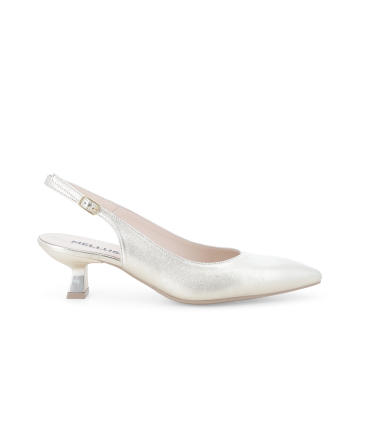 Décolleté donna slingback in pelle laminato platino d201