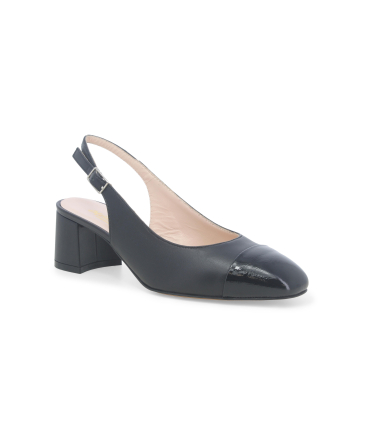 Décolleté slingback donna in pelle nero e1301q