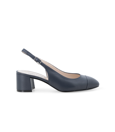 Slingback in pelle con tacco a blocco blu navy e1301Q