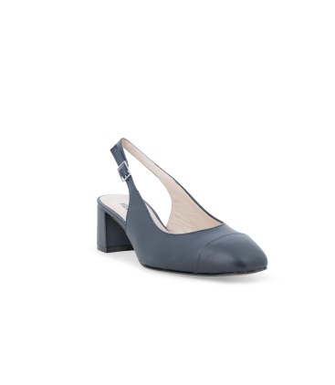 Slingback in pelle con tacco a blocco blu navy e1301Q