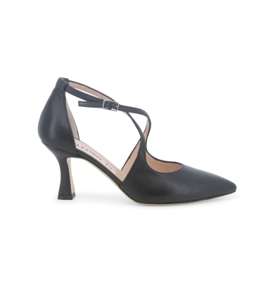 Décolleté donna cinturino incrociato in pelle nero e1631q