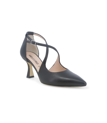 Décolleté donna cinturino incrociato in pelle nero e1631q
