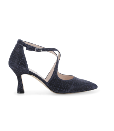 Décolleté elegante blu notte con cinturini incrociati e glitter e1631q