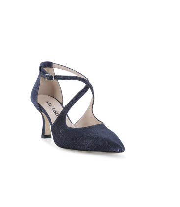 Décolleté elegante blu notte con cinturini incrociati e glitter e1631q