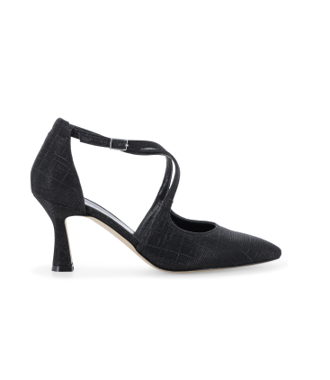 Décolleté elegante nero glitterata con incrocio sul collo del piede e1631q