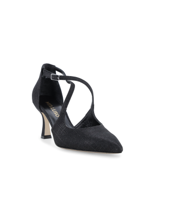 Décolleté elegante nero glitterata con incrocio sul collo del piede e1631q