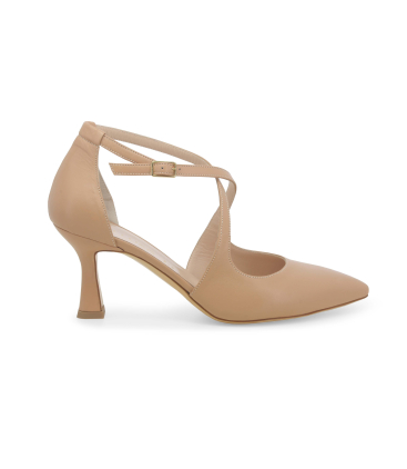 Décolleté nude con cinturini incrociati e tacco comodo a spillo e1631q