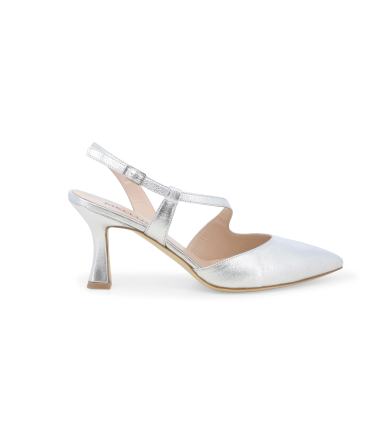 Décolleté donna slingback in pelle wash argento e1634q