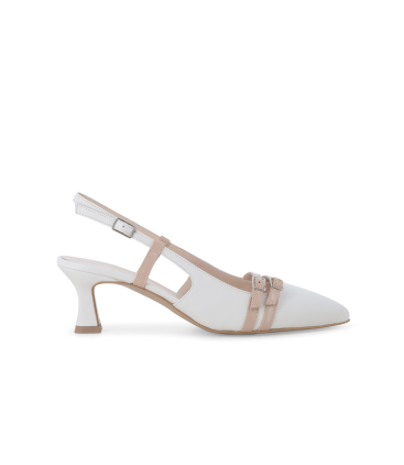 Slingback a punta bianca con doppi cinturini beige e bianco e1690q