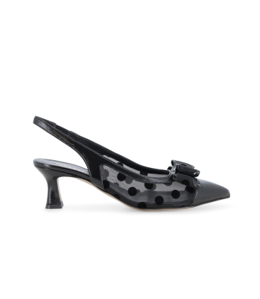 Slingback beige in rete a pois con fiocco e1694q