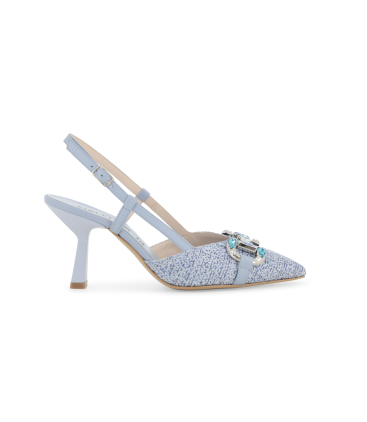 Slingback gioiello in tessuto tweed azzurro polvere e1851q