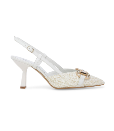 Slingback gioiello in tessuto intrecciato panna e oro e1851q