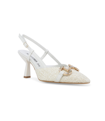 Slingback gioiello in tessuto intrecciato panna e oro e1851q