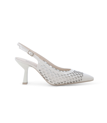 Slingback traforata in pelle e nylon con tacco a rocchetto bianco e1857