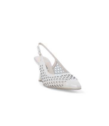 Slingback traforata in pelle e nylon con tacco a rocchetto bianco e1857