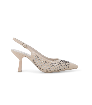 Slingback traforata in pelle e nylon con tacco a rocchetto beige e1857