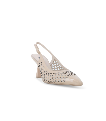 Slingback traforata in pelle e nylon con tacco a rocchetto beige e1857
