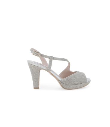 Sandalo donna elegante cerimonia in tessuto platino j594q