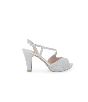Sandalo donna elegante cerimonia in tessuto argento j594q