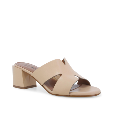 Sabot in pelle bianco con tacco a blocco k35136q