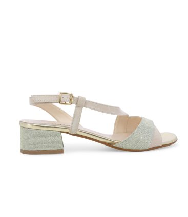 Sandalo elegante con tacco largo incrociato oro k35157q