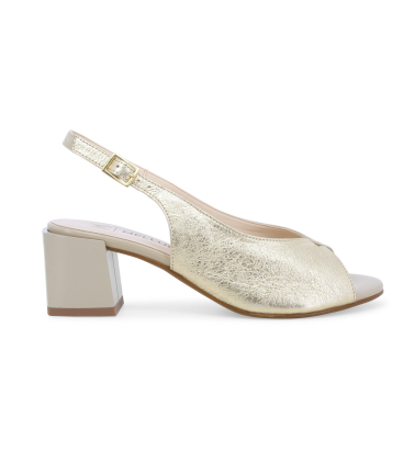 Sandalo metallizzato con tacco in vernice in pelle platino k35165q