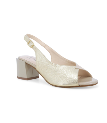 Sandalo metallizzato con tacco in vernice in pelle platino k35165q