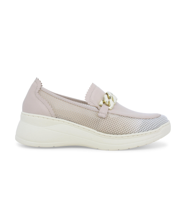 Mocassino donna in pelle e tessuto beige k55448q