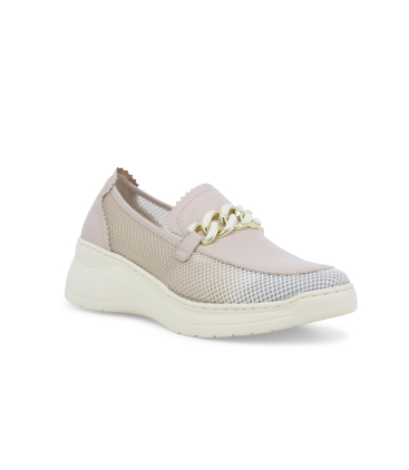 Mocassino donna in pelle e tessuto beige k55448q