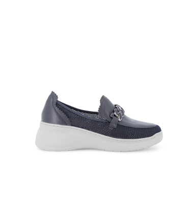 Mocassino donna in pelle e tessuto blu k55448q
