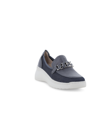 Mocassino donna in pelle e tessuto blu k55448q