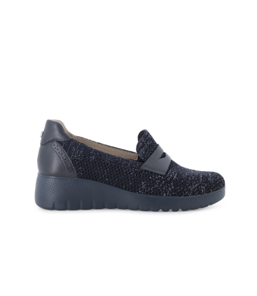 Mocassino zeppa in tessuto comodo blu k55478