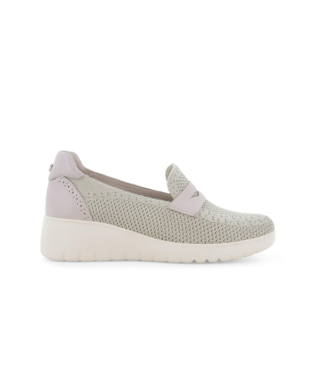 Mocassino zeppa in tessuto comodo beige k55478