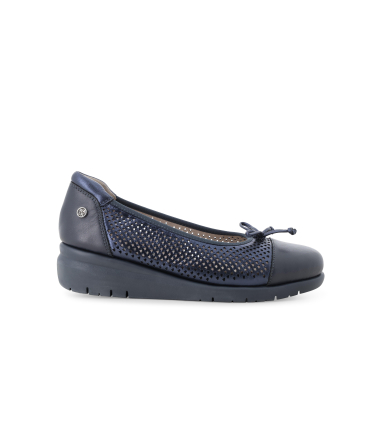 Décolleté donna comodo su zeppa in pelle blu notte k55485
