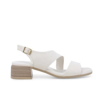 Sandalo donna comodo basso in pelle beige crema k56062q