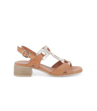 Sandalo donna comodo basso in pelle beige coconut k56082