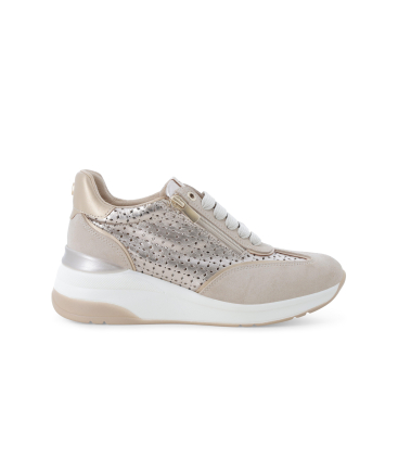 Sneakers walk beige traforata con lacci e zip k56231