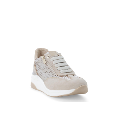 Sneakers walk beige traforata con lacci e zip k56231