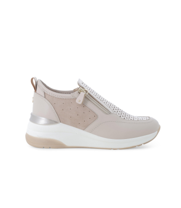 Sneakers slip-on walk beige traforata con e zip k56233