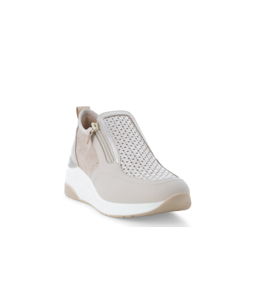 Sneakers slip-on walk beige traforata con e zip k56233