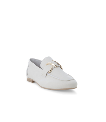Mocassino donna tacco basso comodo in pelle beige k56237