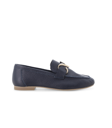 Mocassino donna tacco basso comodo in pelle blu navy k56237