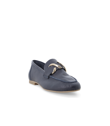 Mocassino donna tacco basso comodo in pelle blu navy k56237