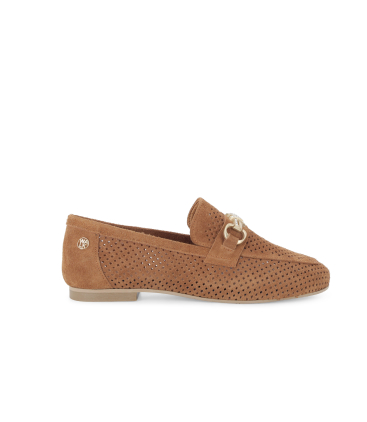 Mocassino donna tacco basso comodo in camoscio cuoio k56238