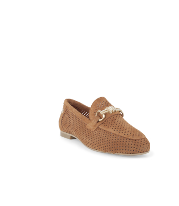 Mocassino donna tacco basso comodo in camoscio cuoio k56238